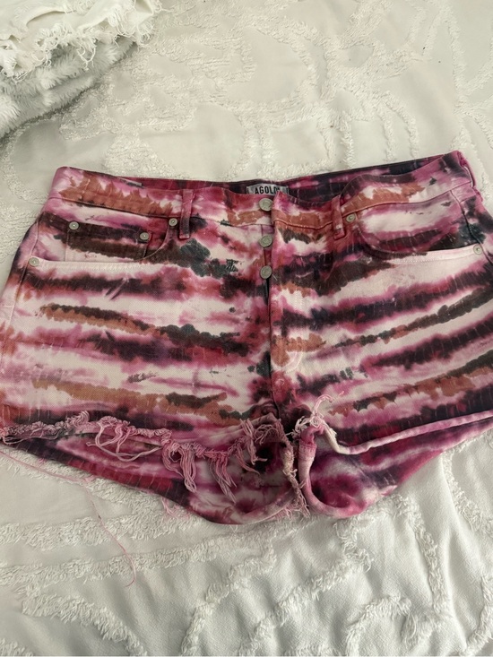 Agolde Pants - AGOLDE Pink and Brown Tie-Dye Cutoff Denim Shorts